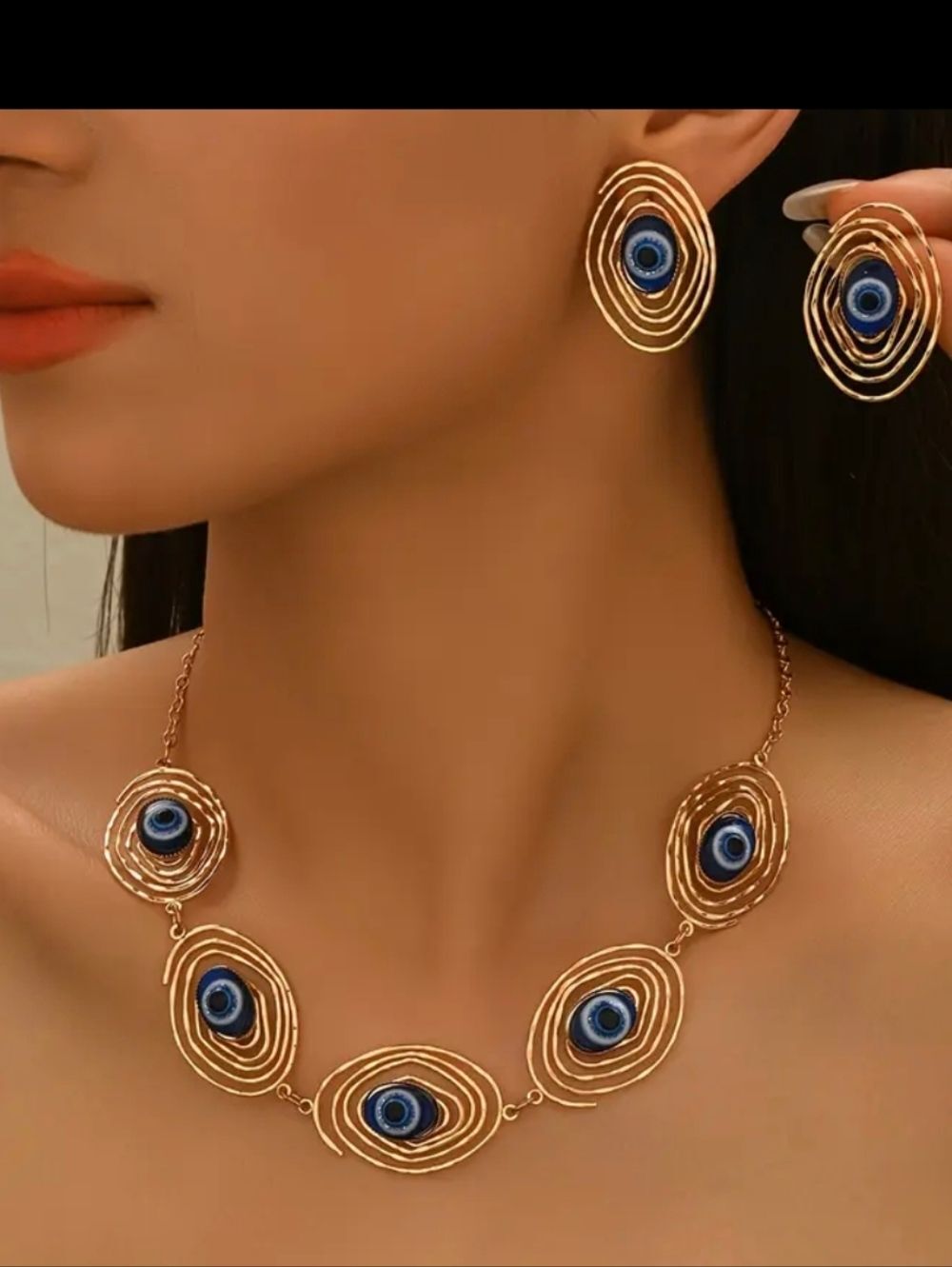 Gold Plated Evil Eye Necklace And Earrings Set